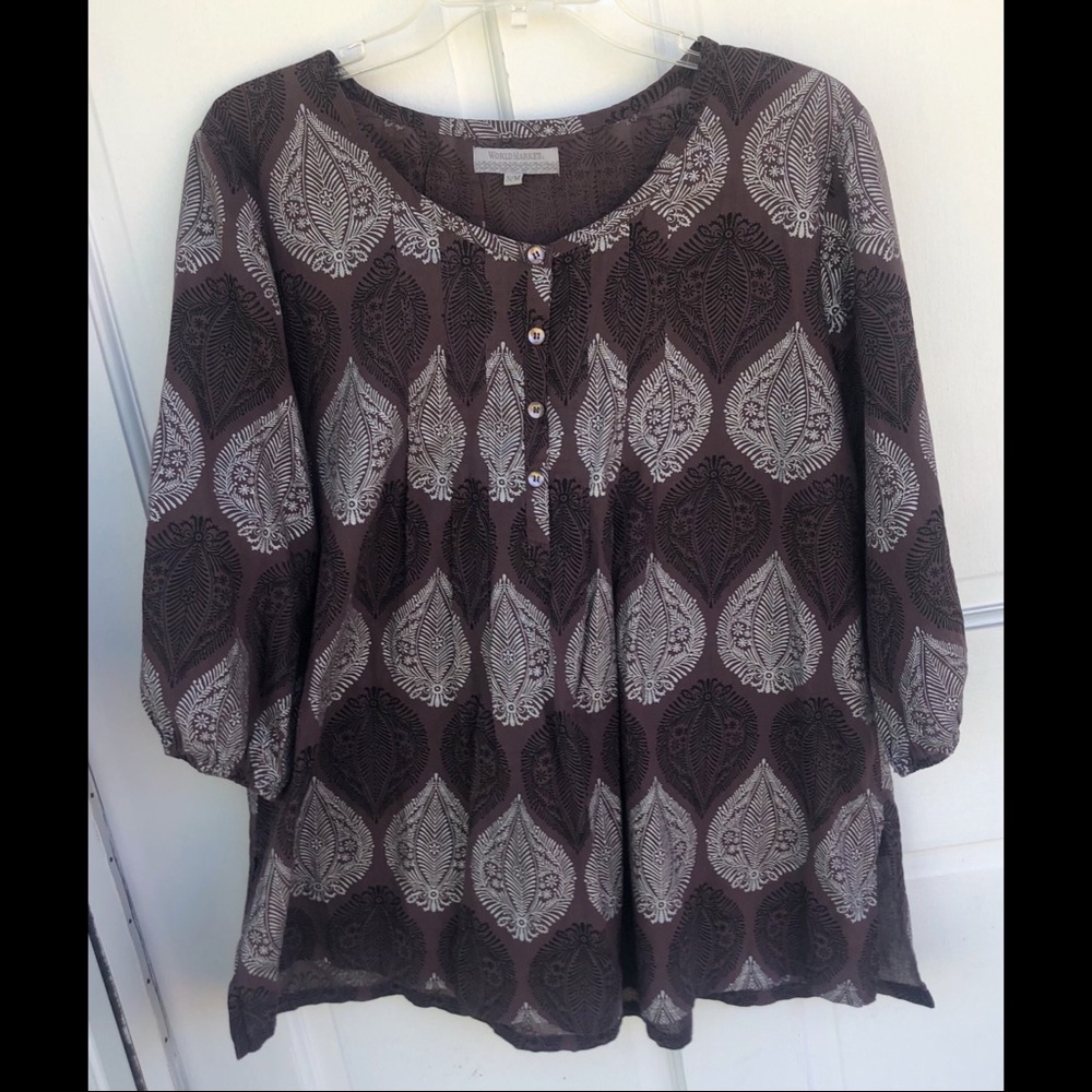 World Market Bohemian Cotton Blouse Long Sleeve | Size Small/Medium